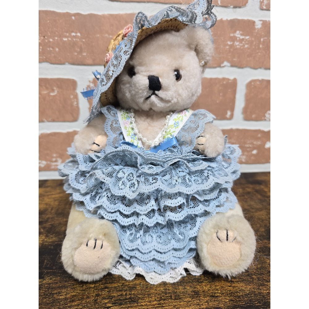 Vintage Southern Belle‎ Jointed Frilly-Dressed Teddy Bear With A Hiding Basket